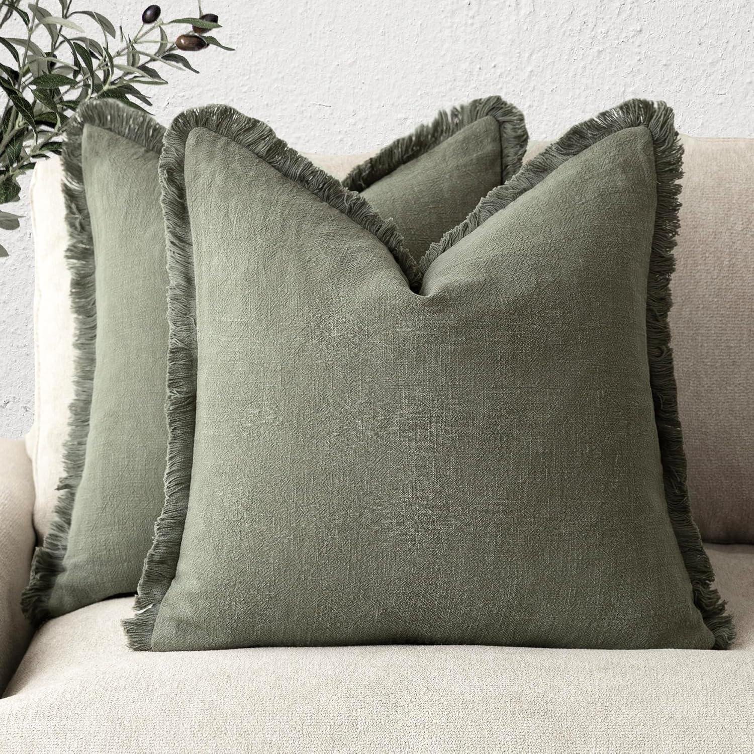 We Love These Cozy Olive Green Fringe Pillow Covers!