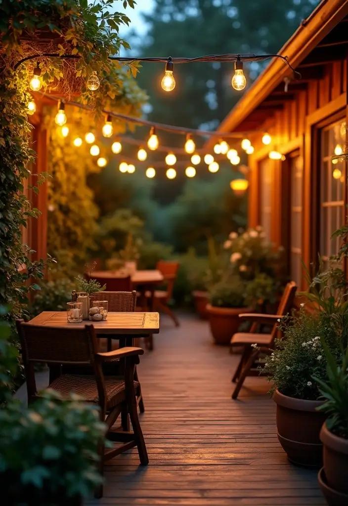 Over the Garden Wall Wallpaper: 12 Cozy Outdoor Decor Ideas to Elevate Your Space - 3. Festive Patio Lights
