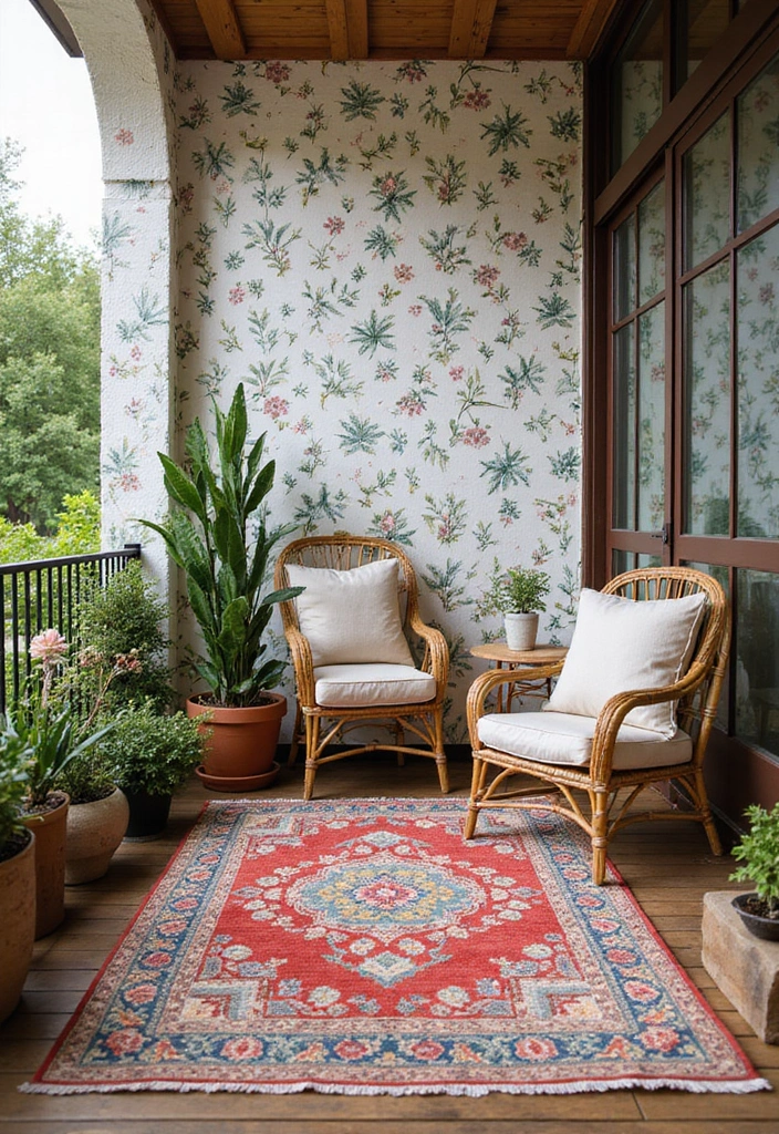 Over the Garden Wall Wallpaper: 12 Cozy Outdoor Decor Ideas to Elevate Your Space - 8. Charming Outdoor Rugs