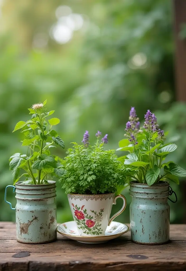 Over the Garden Wall Wallpaper: 12 Cozy Outdoor Decor Ideas to Elevate Your Space - 9. Herb Gardens in Repurposed Containers