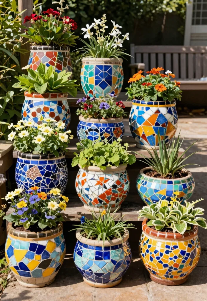 12 Stunning Vertical Planter Ideas That'll Transform Your Backyard into a Green Oasis! - 10. Mosaic Planters: Artistic Flair 1
