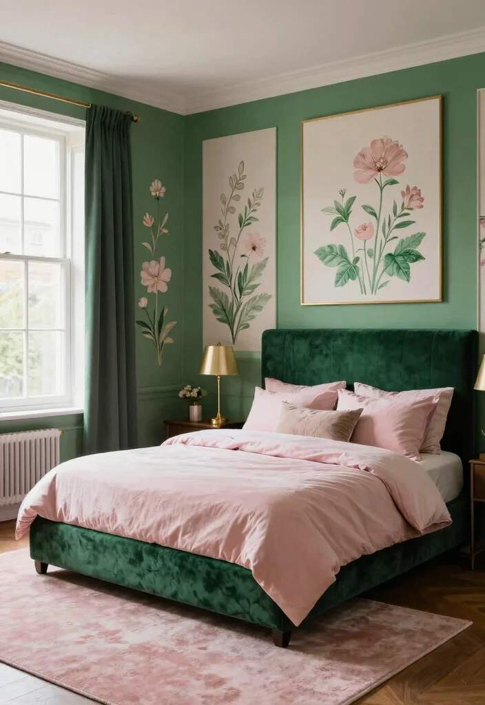 14 Bold Color Combinations That Will Make Your Home Stand Out! - 3. Emerald Green and Blush Pink 1