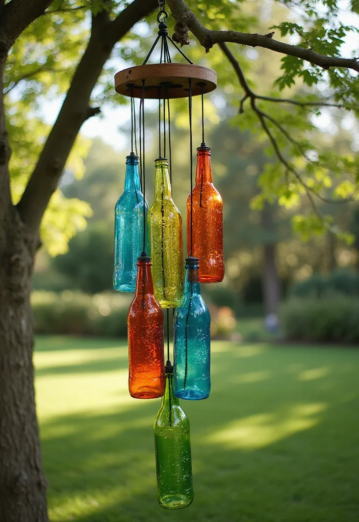 14 Creative DIY Garden Decor Ideas That'll Make Your Neighbors Jealous (Check Out #10!) - 12. Recycled Bottle Wind Chimes