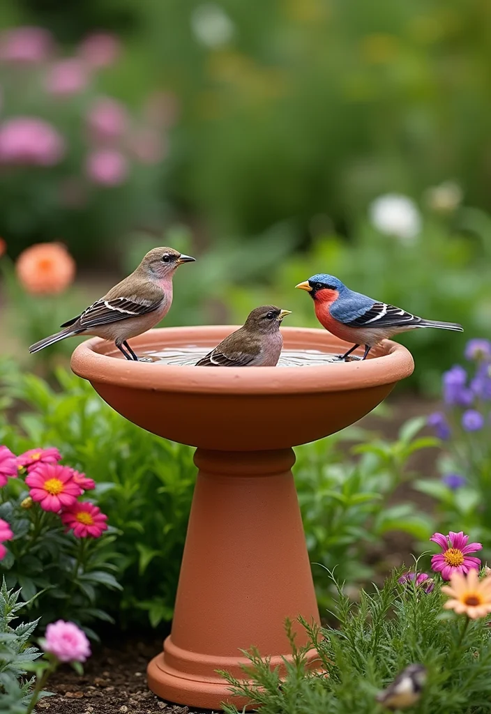 14 Creative DIY Garden Decor Ideas That'll Make Your Neighbors Jealous (Check Out #10!) - 3. Bird Bath with Character