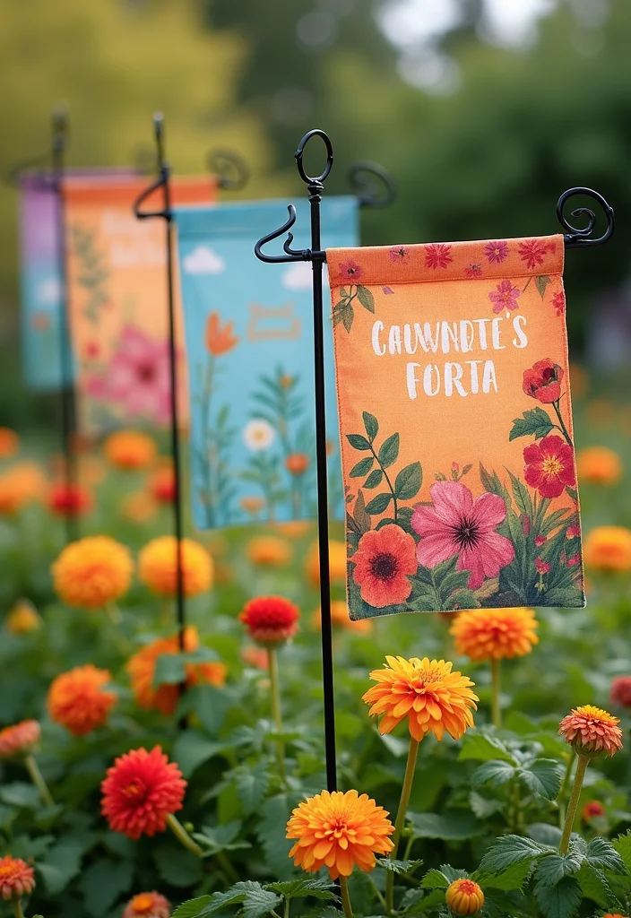 14 Creative DIY Garden Decor Ideas That'll Make Your Neighbors Jealous (Check Out #10!) - 4. Colorful Garden Flags