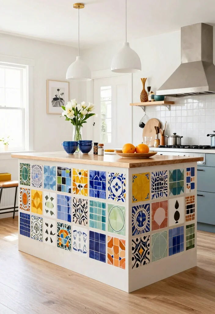 18 Kitchen Island Designs Using Stock Cabinets That Will Wow Your Guests (#10 is a Game-Changer!) - 15. Artistic Tile Accents 1