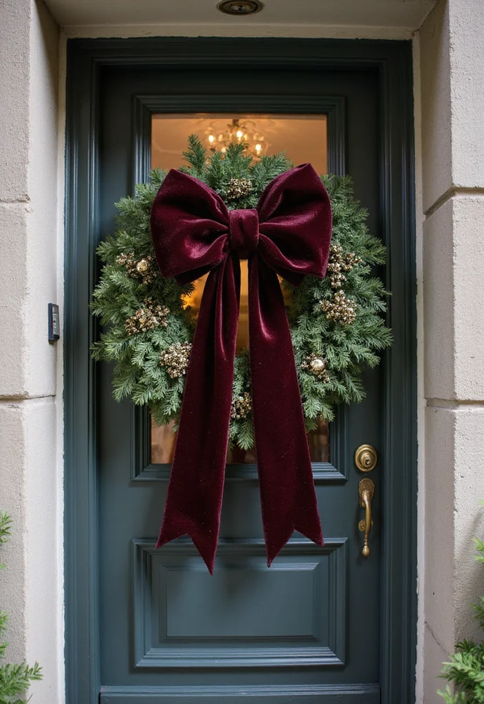 18 Trendy Christmas Front Door Decorations You Need to Try This Year (Warning: #5 Is a Total Game-Changer!) - 10. Festive Bow Accents