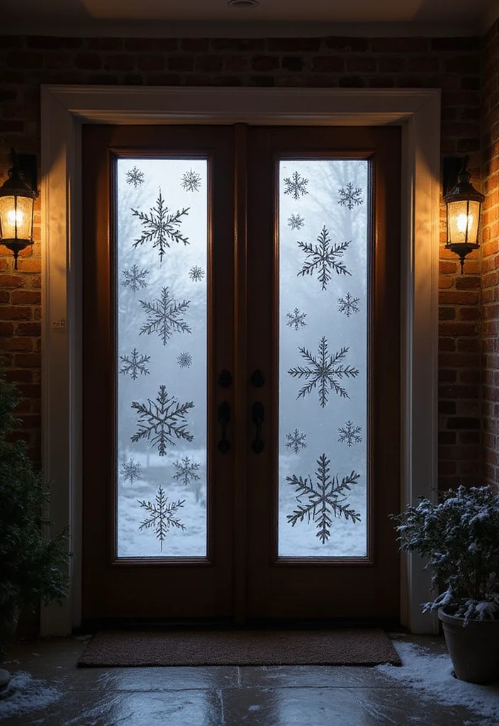 18 Trendy Christmas Front Door Decorations You Need to Try This Year (Warning: #5 Is a Total Game-Changer!) - 11. Frosted Windows