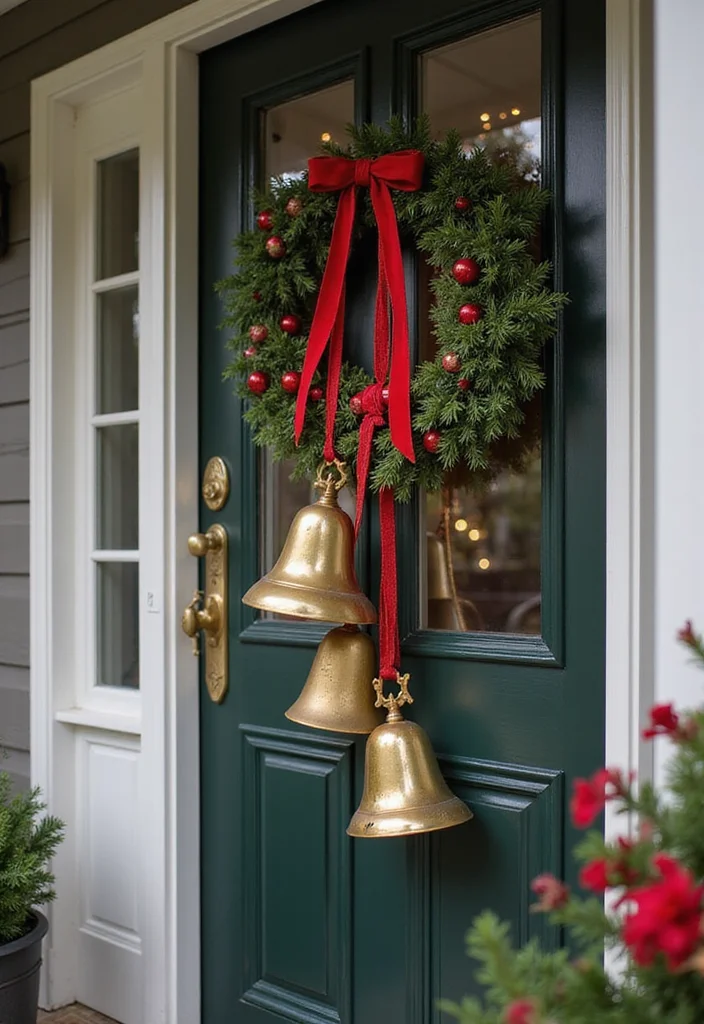 18 Trendy Christmas Front Door Decorations You Need to Try This Year (Warning: #5 Is a Total Game-Changer!) - 12. Sleigh Bells on the Door