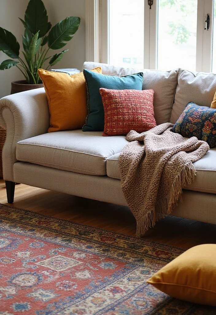 12 Afrohemian Living Room Decor Ideas That'll Make Your Space Pop! - 2. Eclectic Textiles 1