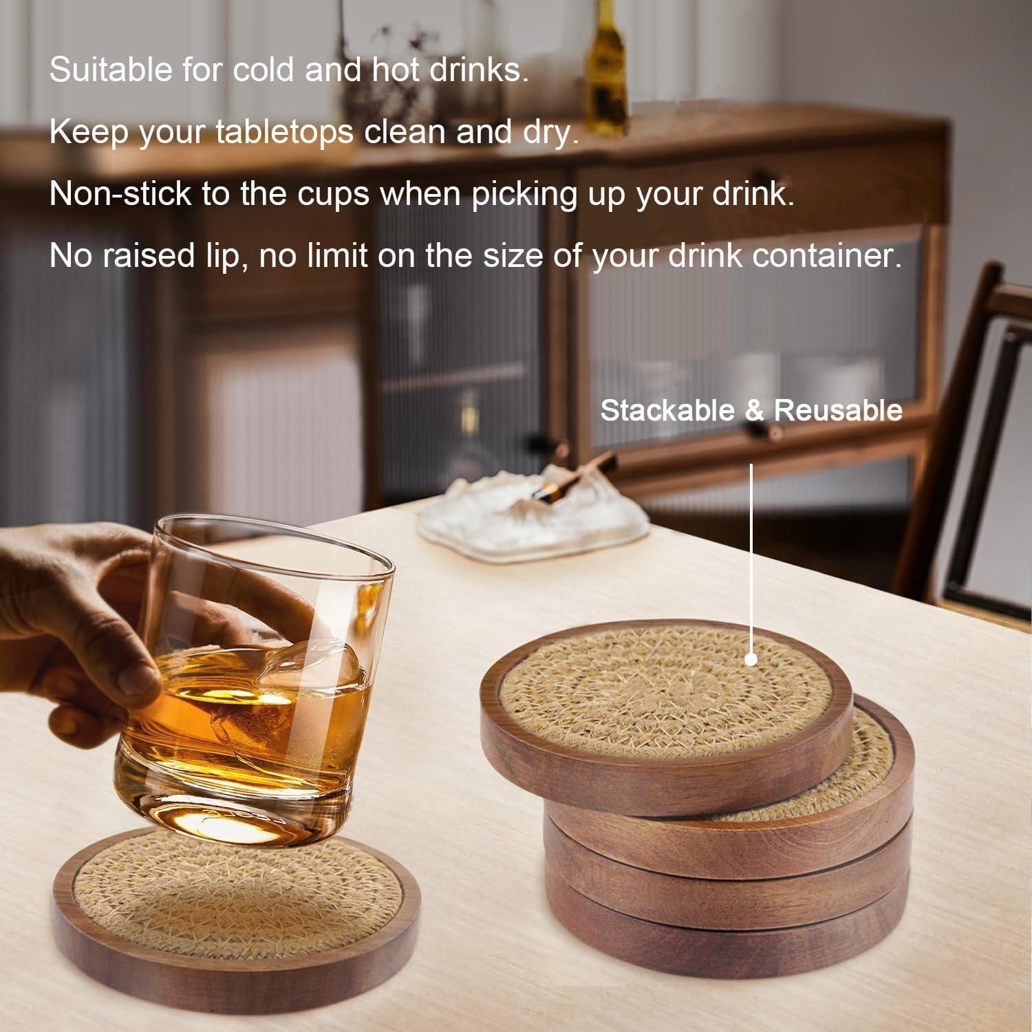 Our Review: Eykao's Absorbent Wood Coasters Keep Tables Dry