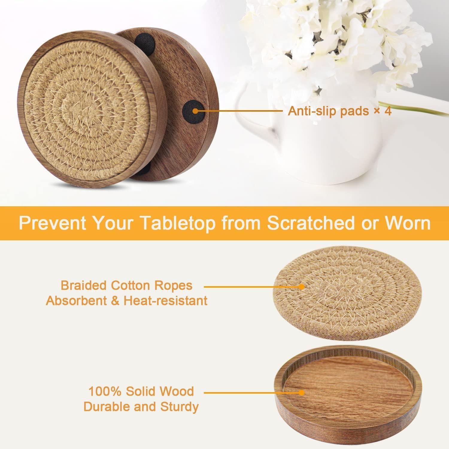 Our Review: Eykao's Absorbent Wood Coasters Keep Tables Dry