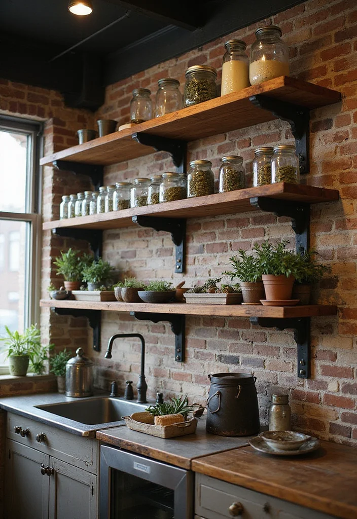 16 Open Shelving Ideas for Rustic Kitchen Decor That'll Wow Your Guests! - 2. Rustic Metal & Wood Combo 1