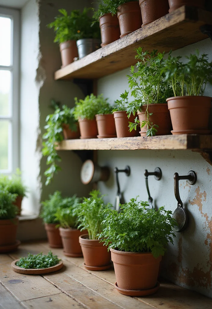 16 Open Shelving Ideas for Rustic Kitchen Decor That'll Wow Your Guests! - 5. Farm-Fresh Herb Display 1