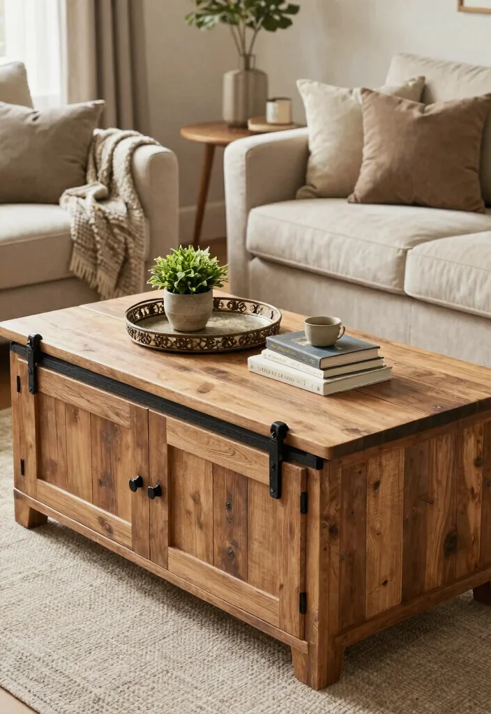 18 Stunning Rustic Farmhouse Furniture Pieces That Will Define Your Style! - 3. Barn Door Coffee Table 1