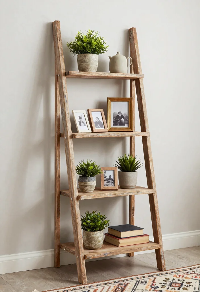 18 Stunning Rustic Farmhouse Furniture Pieces That Will Define Your Style! - 5. Ladder Shelf 1