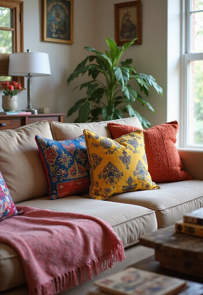 20 Cozy Living Room Ideas with Bohemian Charm (You Won’t Believe #7!) - 15. Playful Accent Pillows 1