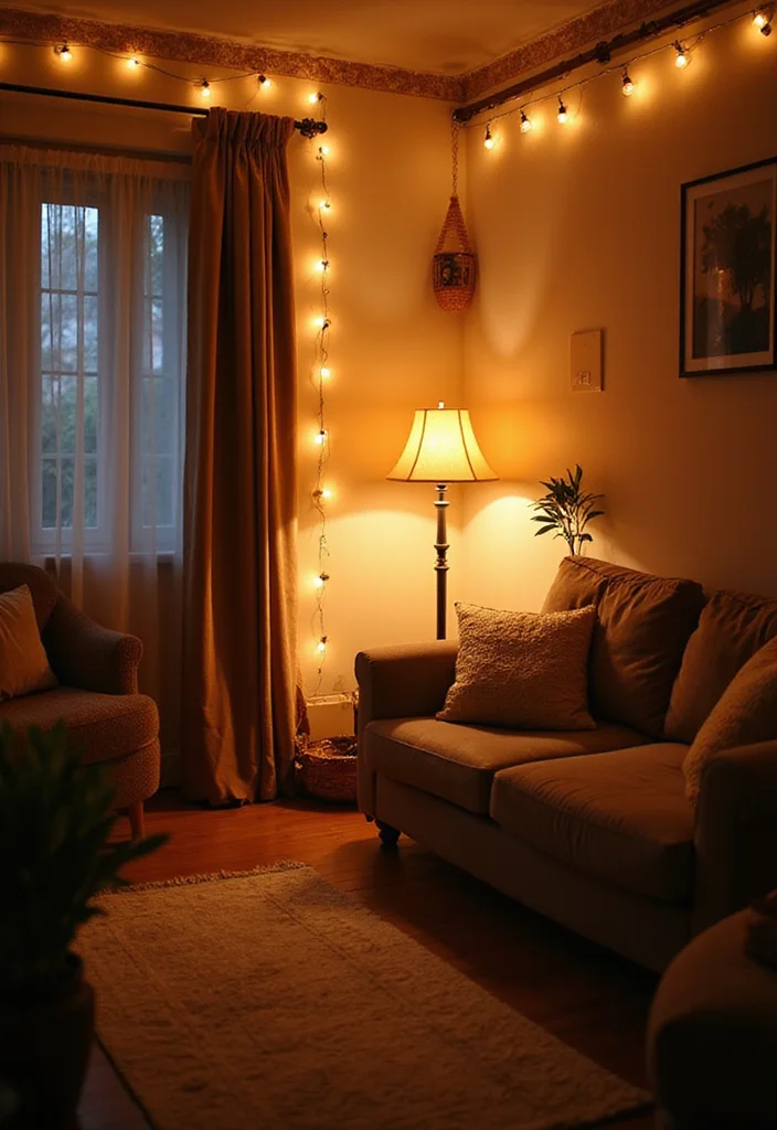 20 Cozy Living Room Ideas with Bohemian Charm (You Won’t Believe #7!) - 6. Warm Lighting Choices 1