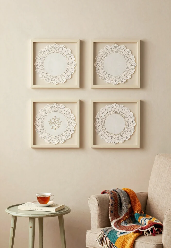 22 Vintage Wall Art Ideas to Completely Transform Your Home (You’ll Love #10!) - 18. Vintage Lace or Doilies 1