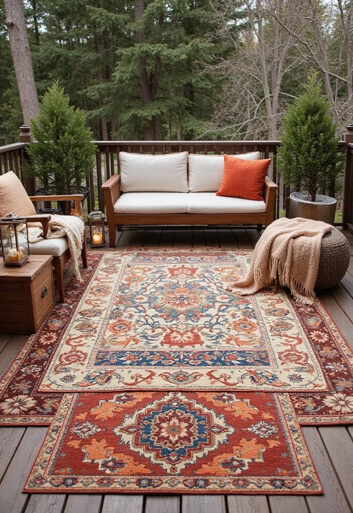 10 Winter Patio Ideas That Will Keep You Warm and Cozy All Season Long! - 8. Utilize Outdoor Rugs for Warmth 1