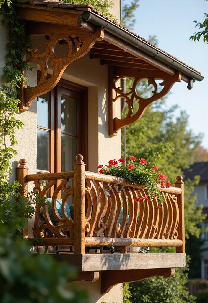 14 Wood Balcony Railings That Blend Safety with Style (Your Guests Will Be Impressed!) - 6. Artistic Curves for a Unique Touch 1