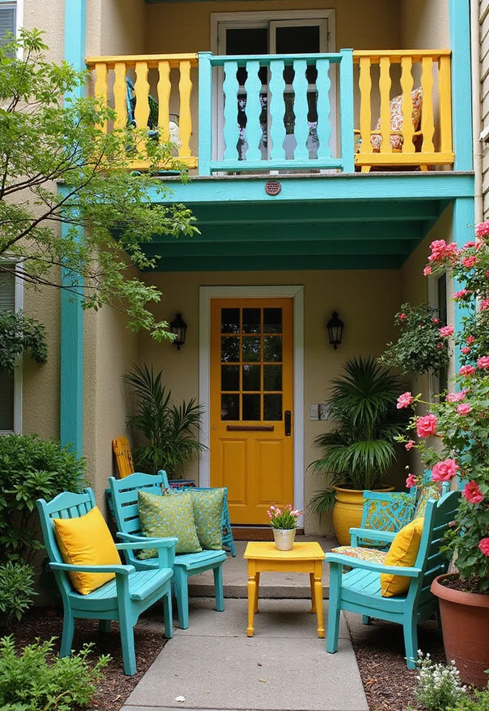 14 Wood Balcony Railings That Blend Safety with Style (Your Guests Will Be Impressed!) - 8. Bold Color Choices 1
