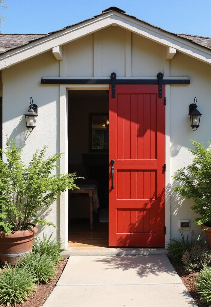 15 Rustic Front Door Ideas That’ll Make Your Home Feel Like a Cozy Retreat! - 2. Bold Barn Door 1