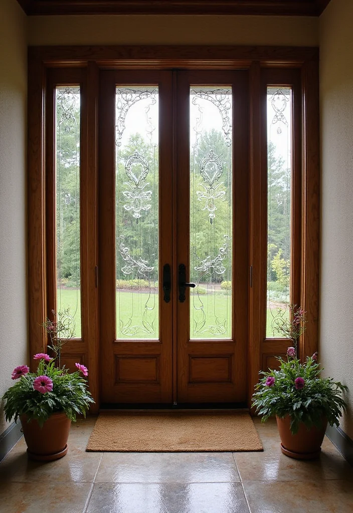 15 Rustic Front Door Ideas That’ll Make Your Home Feel Like a Cozy Retreat! - 4. Rustic Glass Inserts 1