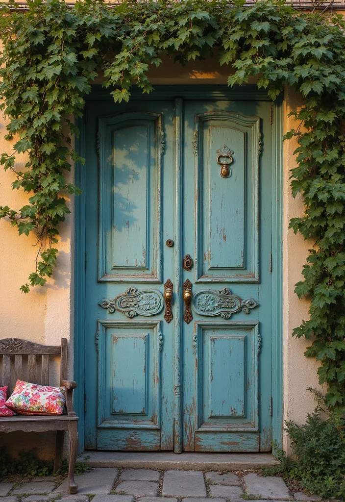 15 Rustic Front Door Ideas That’ll Make Your Home Feel Like a Cozy Retreat! - 6. Vintage Elegance 1