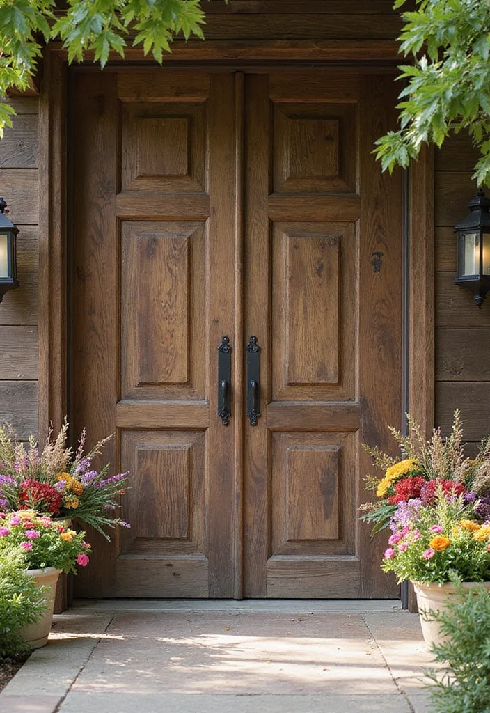 15 Rustic Front Door Ideas That’ll Make Your Home Feel Like a Cozy Retreat! - 8. Rustic Double Doors 1