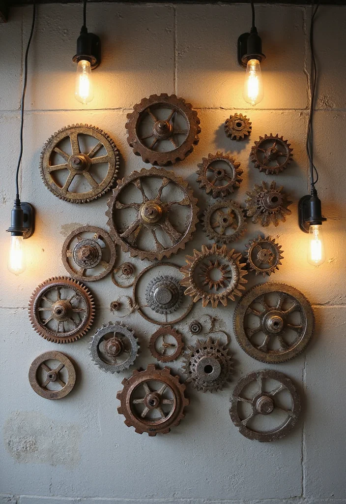 19 Vintage Wall Art Ideas That Will Instantly Upgrade Your Home's Style! - 12. Vintage Industrial Gear Art 1