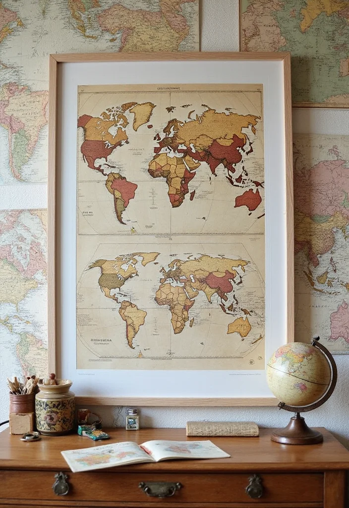 19 Vintage Wall Art Ideas That Will Instantly Upgrade Your Home's Style! - 4. Vintage Travel Maps 1