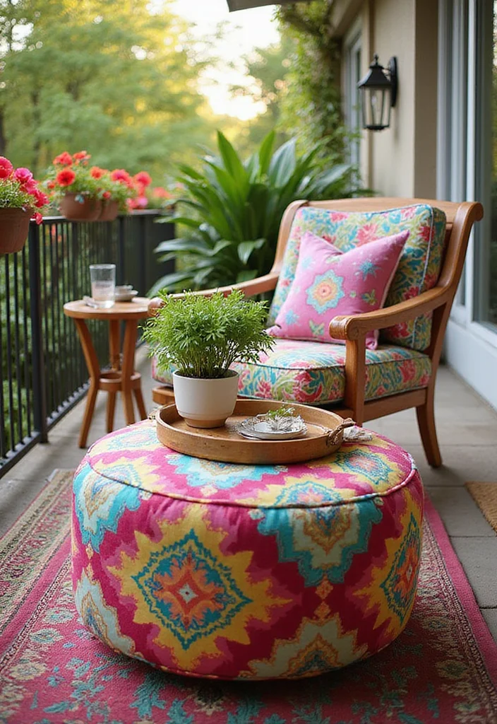 18 Cozy Balcony Furniture Ideas That Will Maximize Your Small Space (Get Ready for #6!) - 14. Multi-Functional Ottoman 1