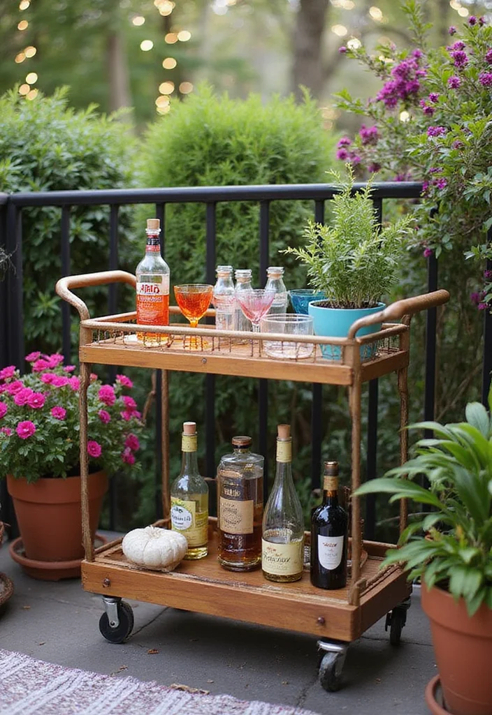 18 Cozy Balcony Furniture Ideas That Will Maximize Your Small Space (Get Ready for #6!) - 16. Bar Cart 1