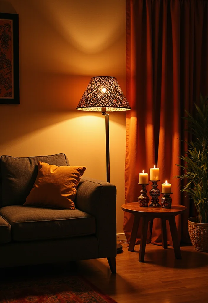 15 Stunning Afrohemian Decor Ideas That Will Transform Your Living Room Into a Cultural Oasis! - 5. Layered Lighting for Warmth 1