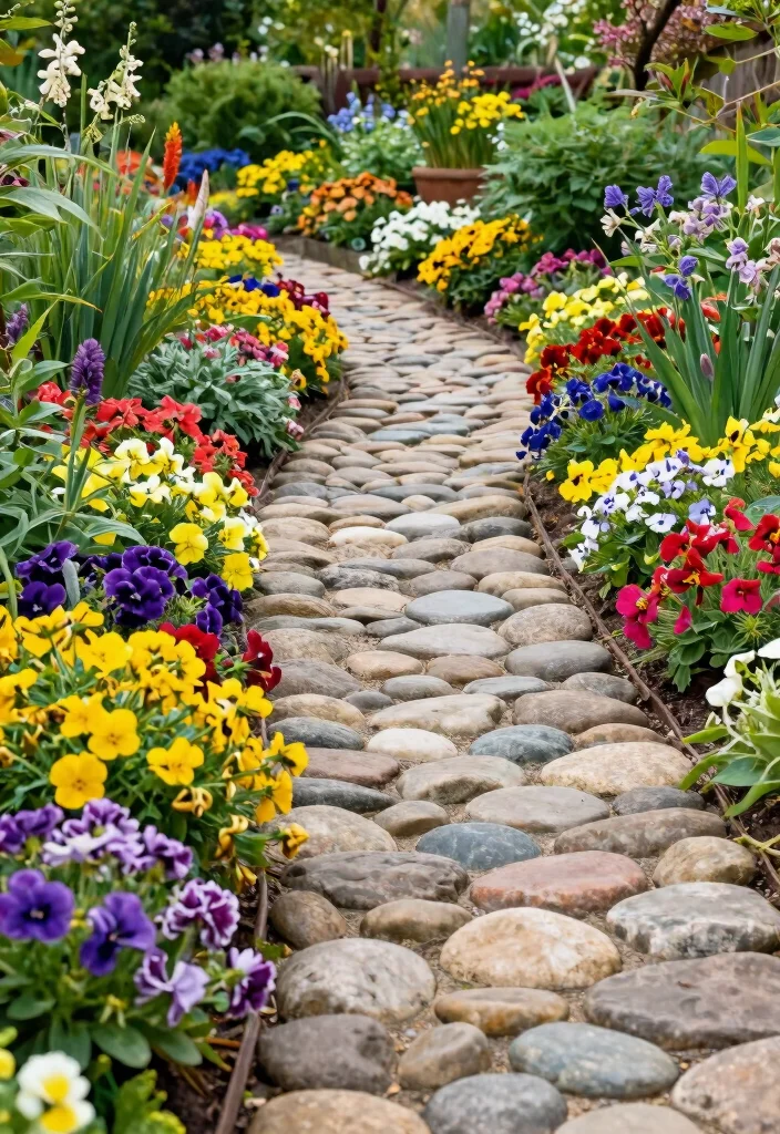 15 Stunning River Rock Path Ideas That Will Transform Your Garden into a Paradise! - 10. Seasonal Blooms Alongside Your Path 1