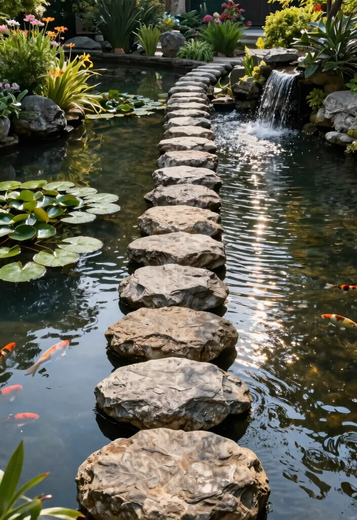 15 Stunning River Rock Path Ideas That Will Transform Your Garden into a Paradise! - 12. Water Features Alongside the Path 1