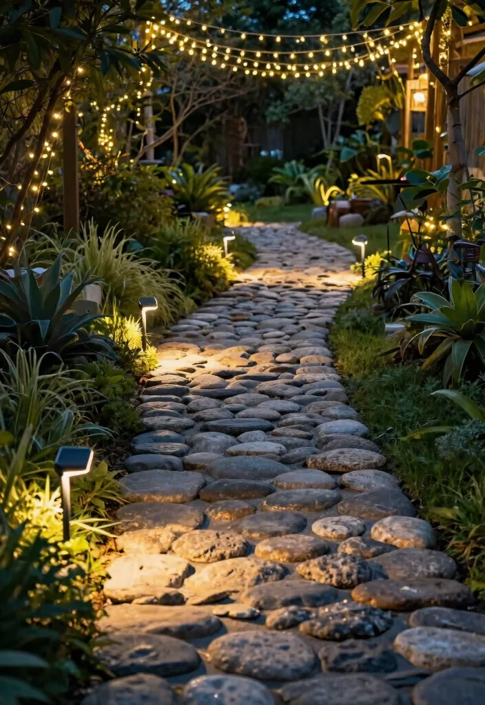 15 Stunning River Rock Path Ideas That Will Transform Your Garden into a Paradise! - 8. Pathway Lighting for Evening Ambiance 1