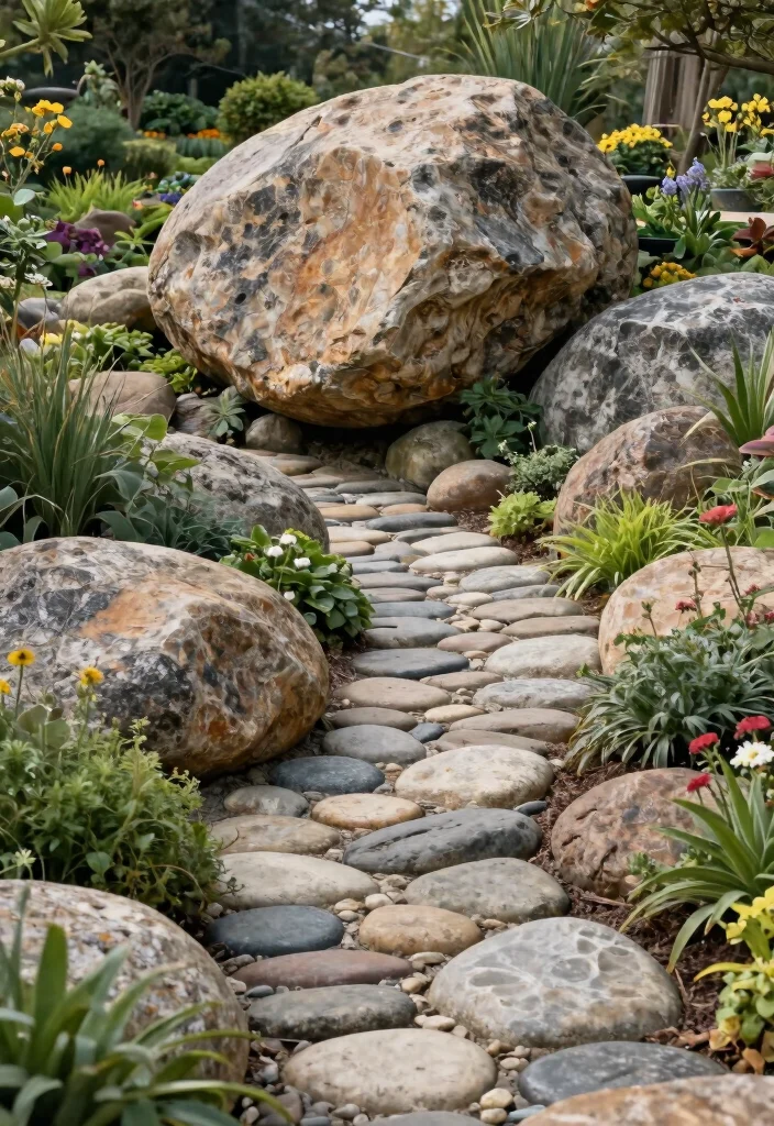 15 Stunning River Rock Path Ideas That Will Transform Your Garden into a Paradise! - 9. Use of Natural Boulders 1
